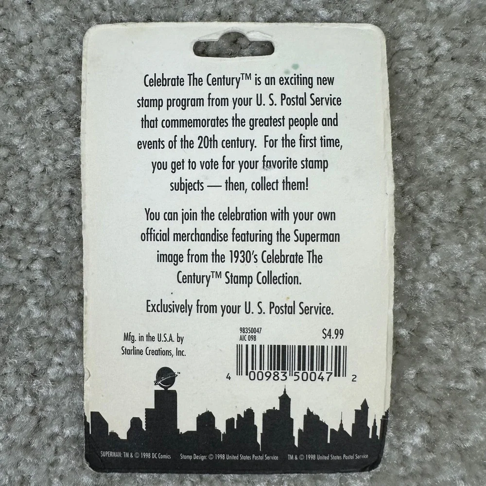 Vintage 1998 Superman USPS Stamp Collectibles Enamel Keychain DC Comics NIP 90s